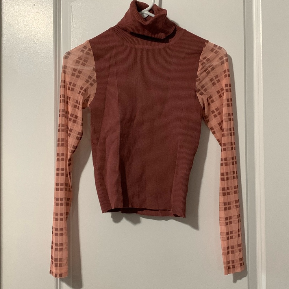 ZARA Mauve Turtleneck with Mesh Sleeves